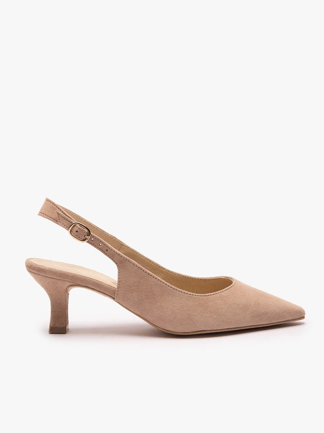 Beigefarbene Slingback-Pumps ohne Absatz