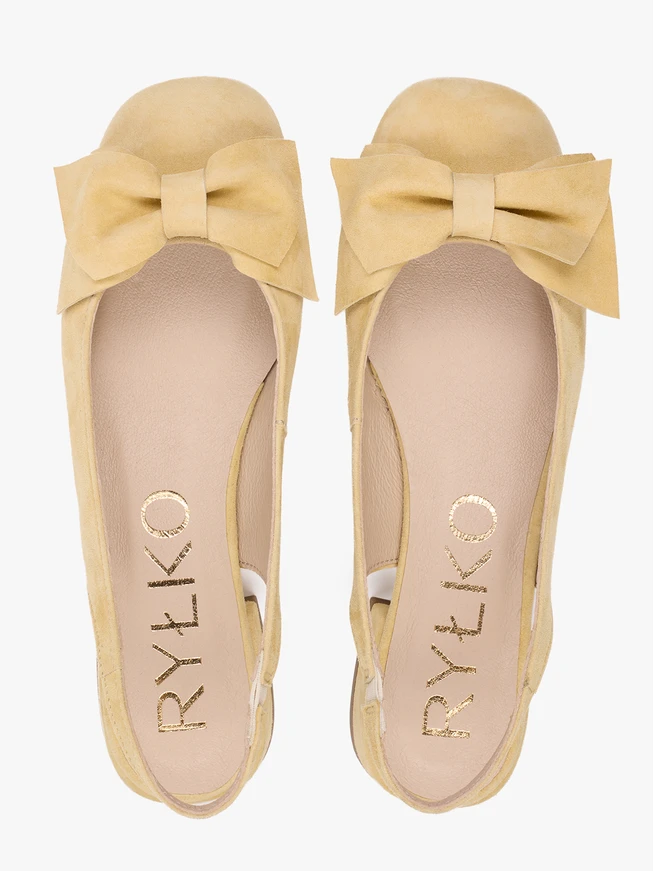 Leuchtend gelbe Slingback Pumps ohne Absatz mit Schleife