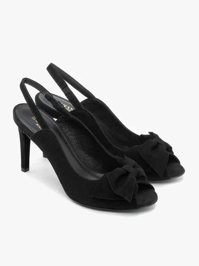 Schwarze Peep-Toe-Sandalen mit Schleife