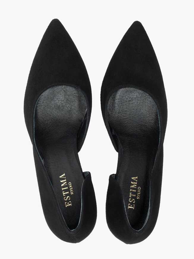Schwarze Pumps mit Flare-Absatz aus Velours