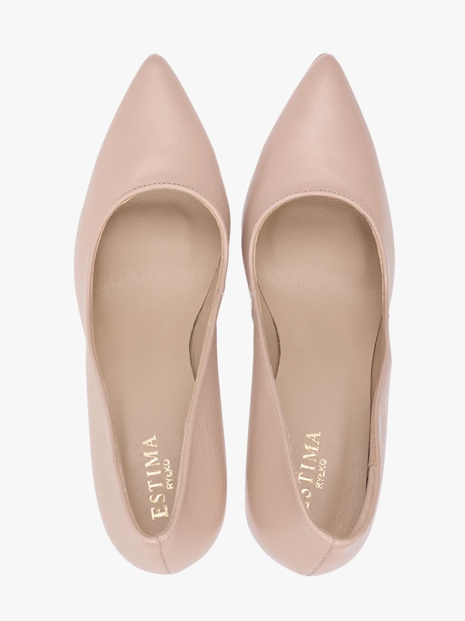 Beigefarbene hohe Stiletto-Pumps aus Leder