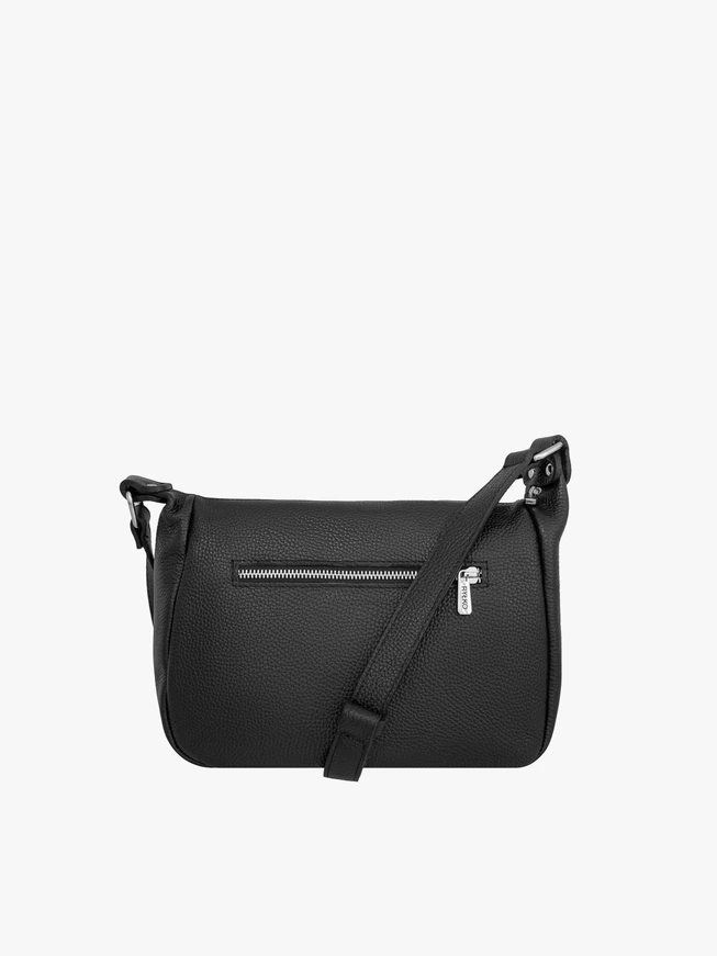 Schwarze mittelgroße Lederhandtasche