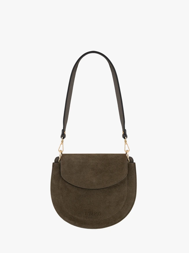 Braune mittelgroße Handtasche aus genarbtem Leder und Velours
