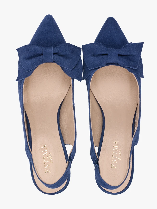 Granatowe czółenka bez pięty slingback z kokardą