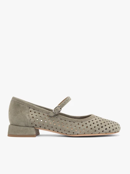Olivefarbene Ballerinas mit Absätzen
