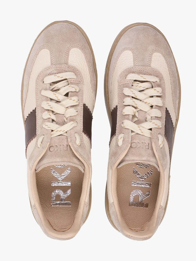 Beige Turnschuhe aus Leder und Velours