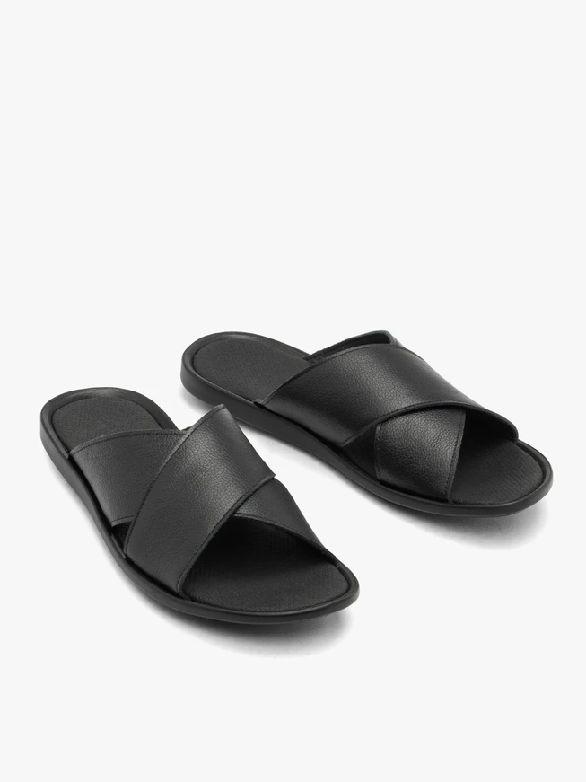 Schwarze Herren-Flip-Flops aus genarbtem Leder