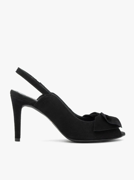 Czarne sandały peep toe z kokardą