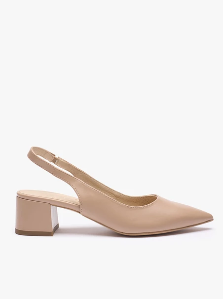 Beżowe czółenka bez pięty slingback na słupku