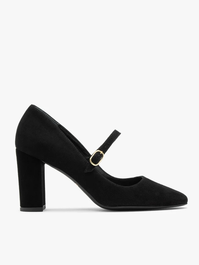 Schwarze Stiletto-Pumps mit Riemen