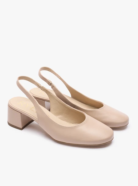 Beżowe czółenka slingback bez pięty