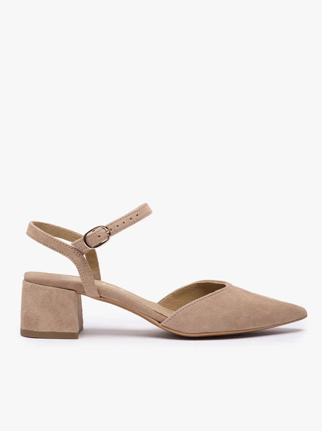 Taupe czółenka bez pięty slingback na słupku