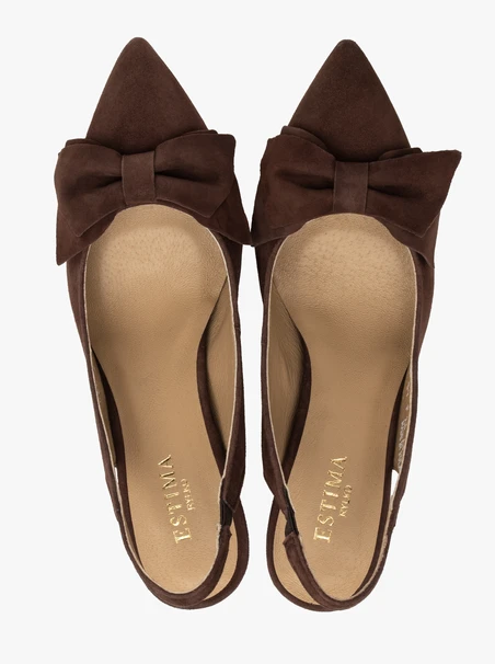 Slingback-Pumps aus Velours mit Schleifenverzierung
