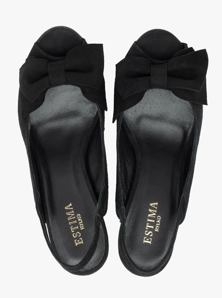 Czarne sandały peep toe z kokardą