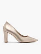 Platin-Pumps mit klobigem Stilettoabsatz