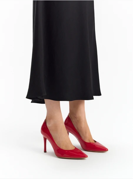Red lacquered high stiletto pumps
