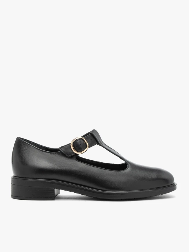 Schwarze T-Bar-Halbschuhe