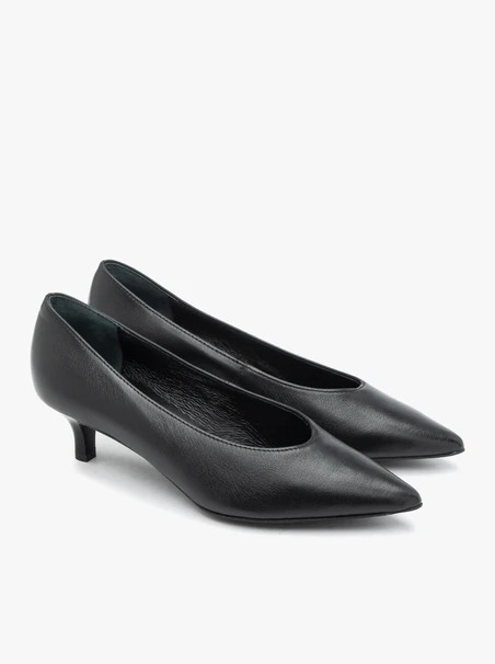 Classic black leather pumps for women