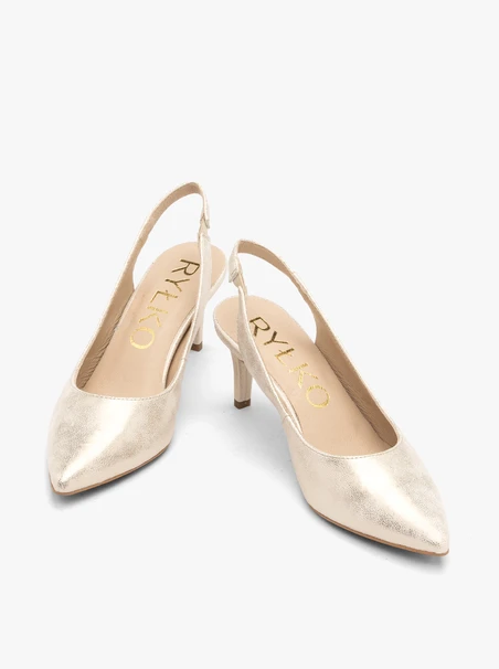 Platynowe czółenka typu slingback na szpilce