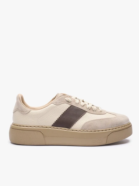 Beżowe sneakersy ze skóry licowej i welurowej