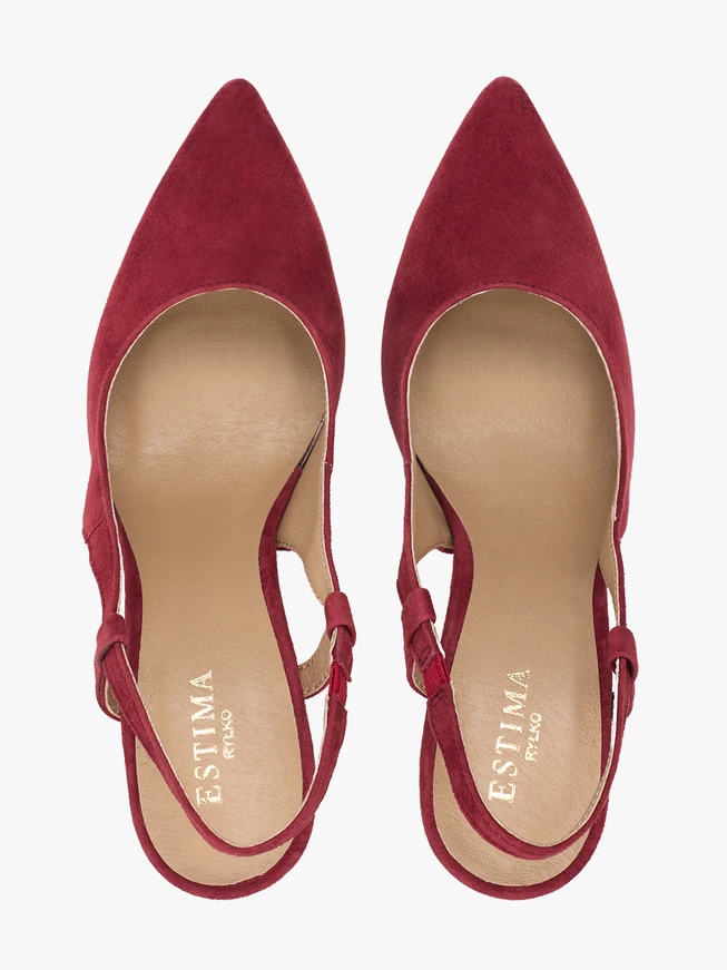 Kastanienbraune Slingback-Pumps aus Veloursleder ohne Absatz