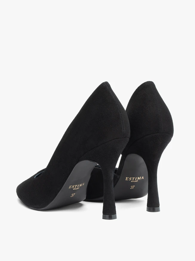 Schwarze Pumps mit Flare-Absatz aus Velours