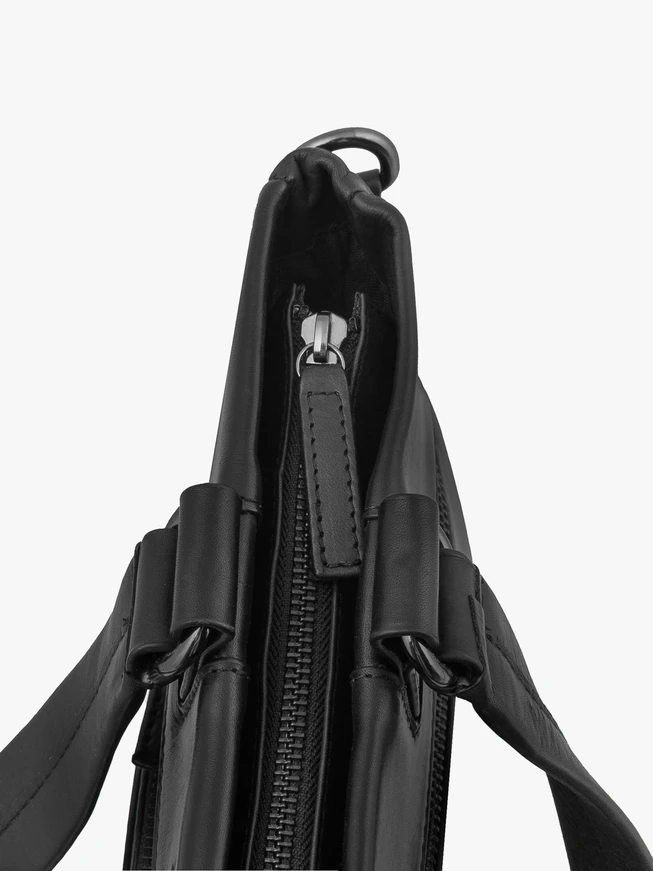 Schwarzes Leder Laptop Rucksack Tasche