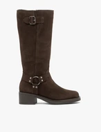 Dunkelbraune isolierte Biker-Stiefel aus Schafsleder