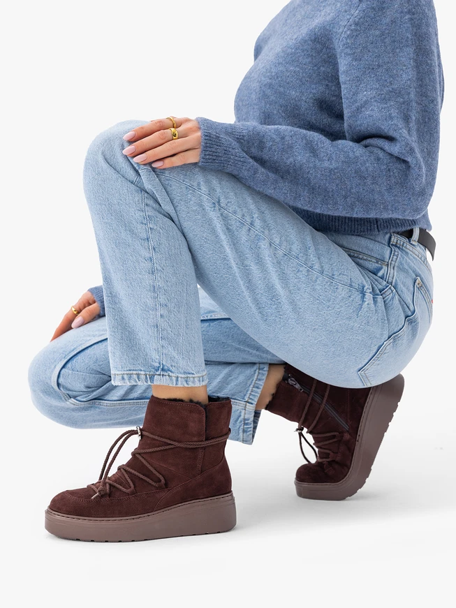 Burgundy suede platform snow boots