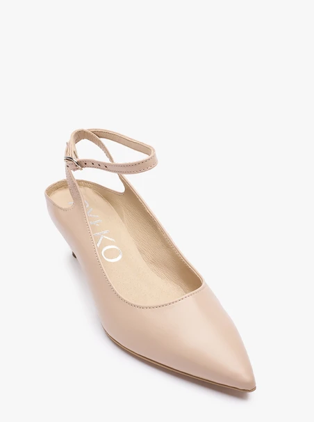 Beżowe czółenka kitten heels ze skóry licowej