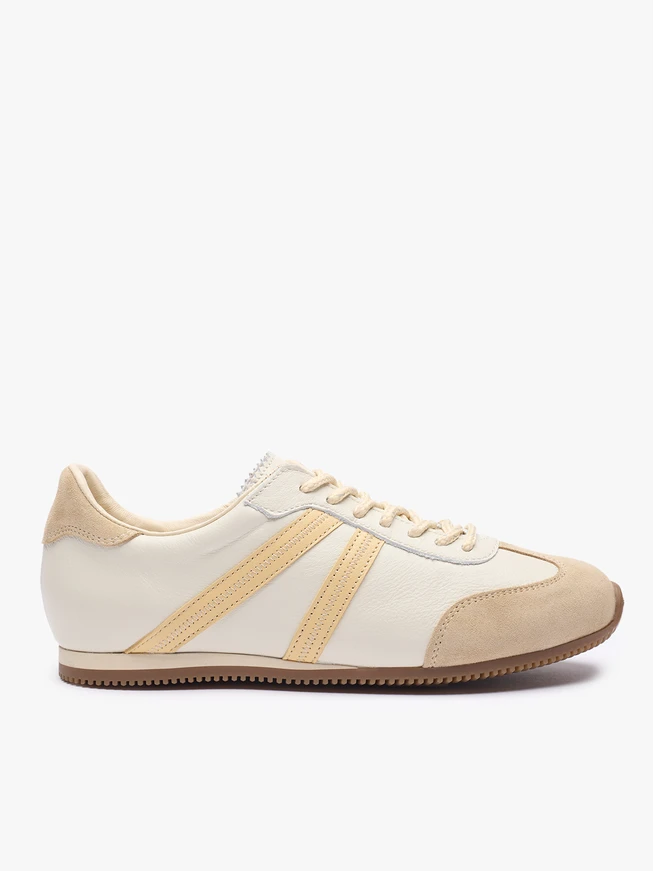 Beige Turnschuhe aus Leder und Velours