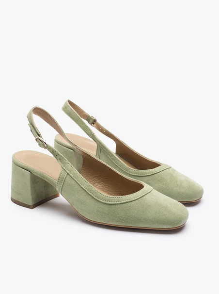 Hellgrüne Slingback-Pumps ohne Absatz