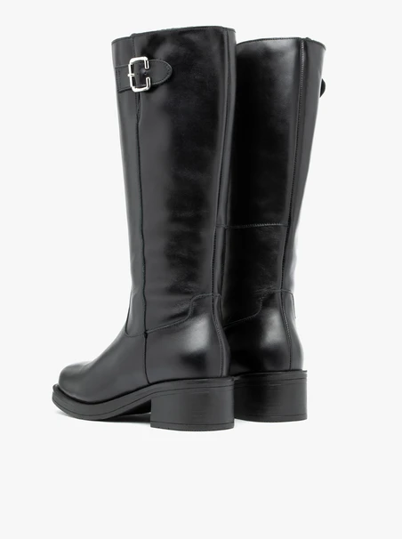 Black Leather Winter Boots for Women