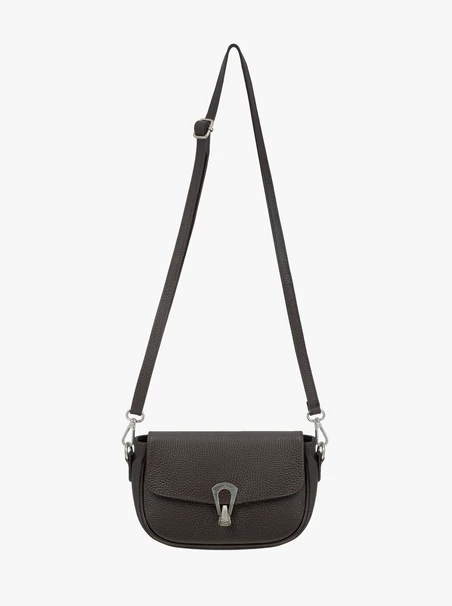 Dark brown handbag with decorative buckle