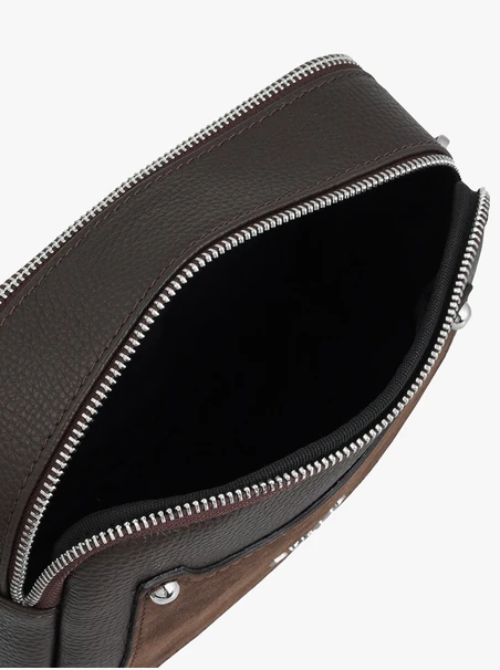 Brown leather and velour handbag