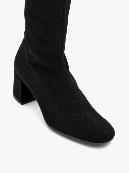 Black, high-top, stretchy ankle boots