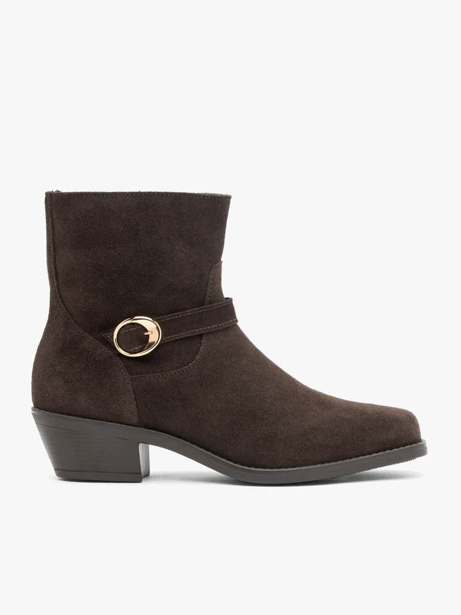 Dunkelbraune Velours-Schnallenstiefel