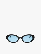 Women's Black Oval Sunglasses with Blue Lenses