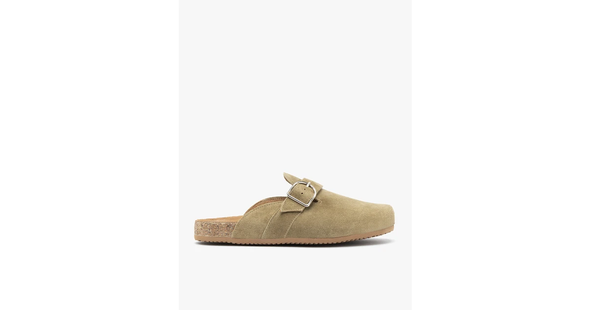Olive suede women's mules