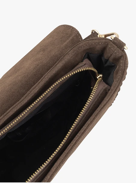 Hellbraune Handtasche mit Quasten und Riemen