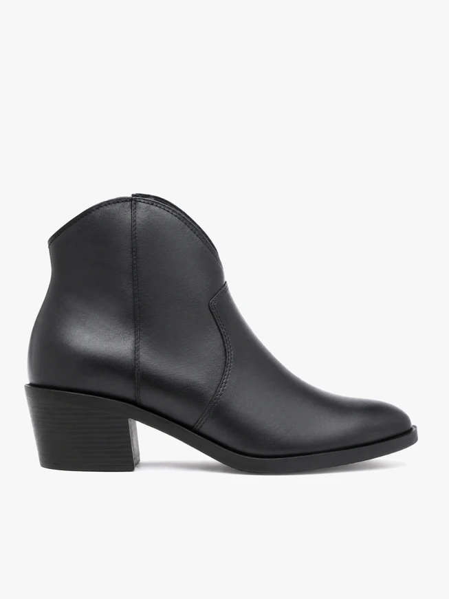Black cowboy-style ankle boots