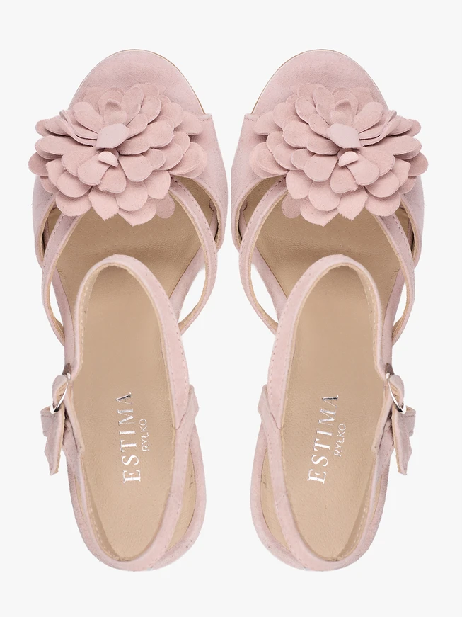Hellrosa Blumen-Stiletto-Sandalen