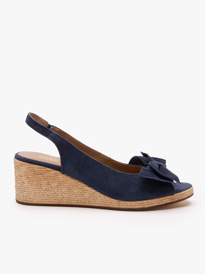 Marineblaue Plateausandalen mit Schleifenverzierung