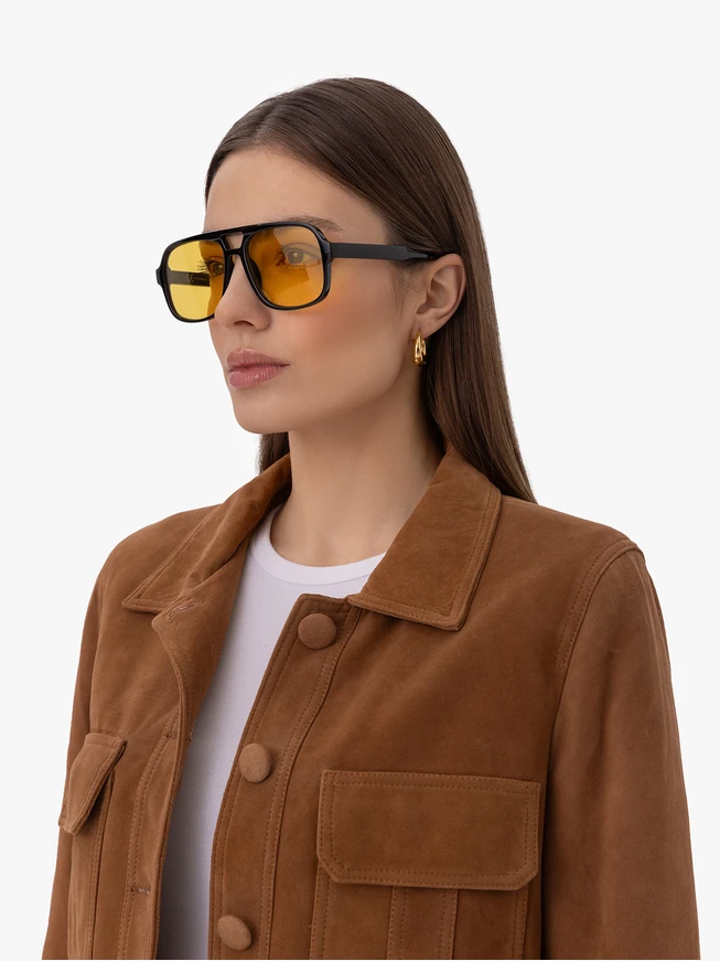 Unisex Black Sunglasses with Yellow Polarized Lenses