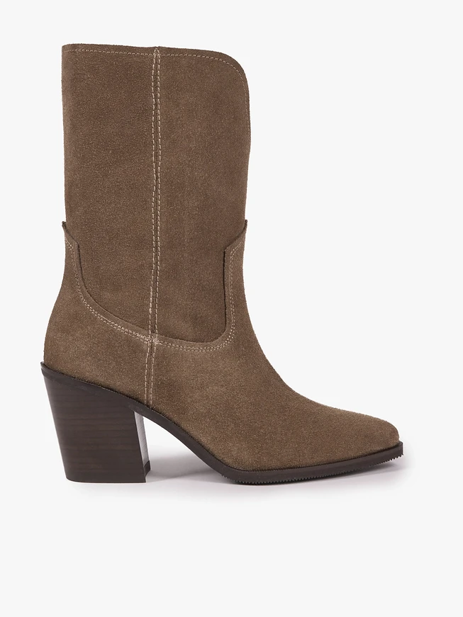 Dark beige higher velour leather boots