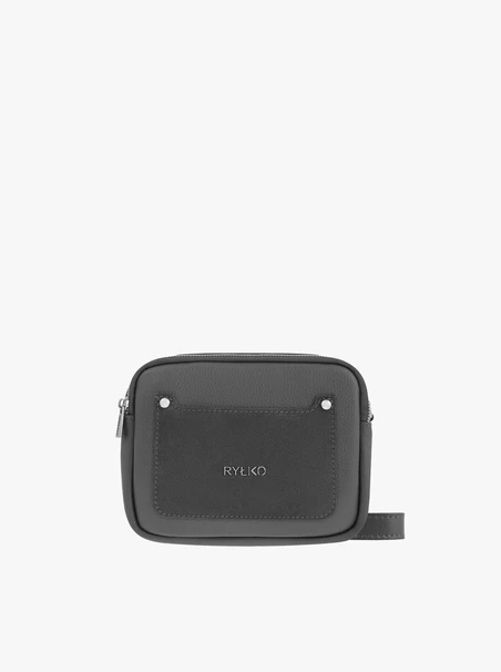 Graphite-colored handbag made of full-grain leather and suede