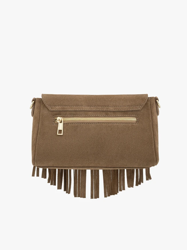 Dark beige clutch bag with tassels