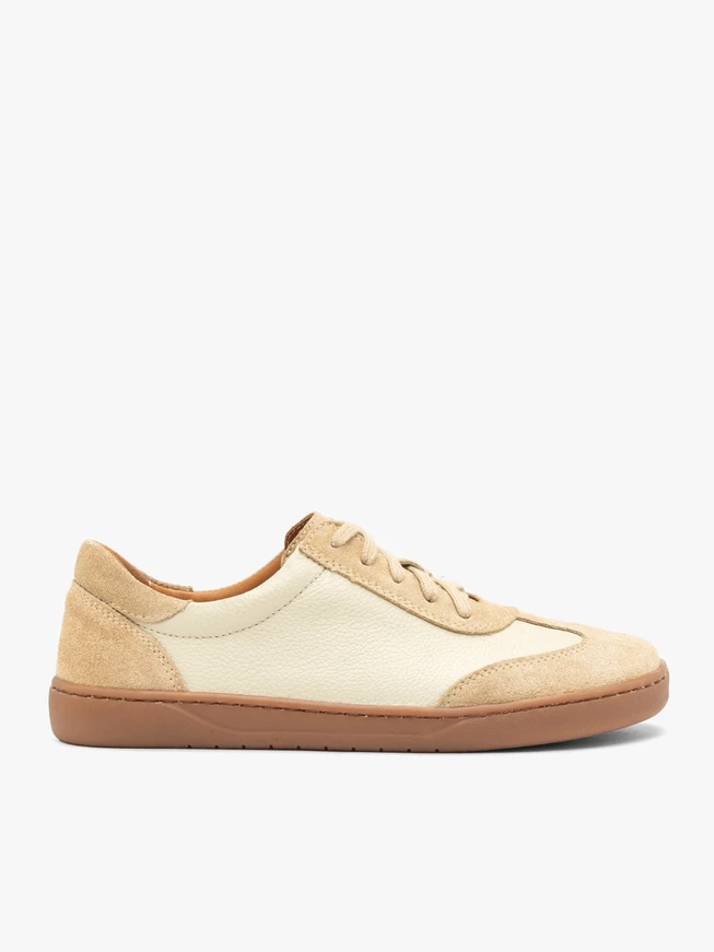 Beige Halbschuhe aus genarbtem Leder und Velours