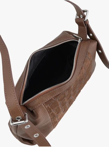 Light brown handbag with a crocodile-skin pattern