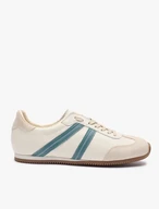 Cream Lace-up Sneakers with Turquoise Stripe